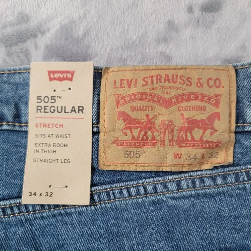 NWT Levis 505 Regular Mens 34x32 Jeans Medium Wash Blue